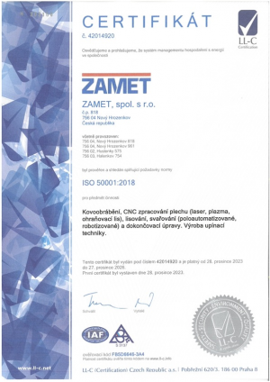 ISO 50001:2018 certificate