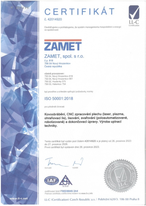 Certifikát ISO 50001:2018